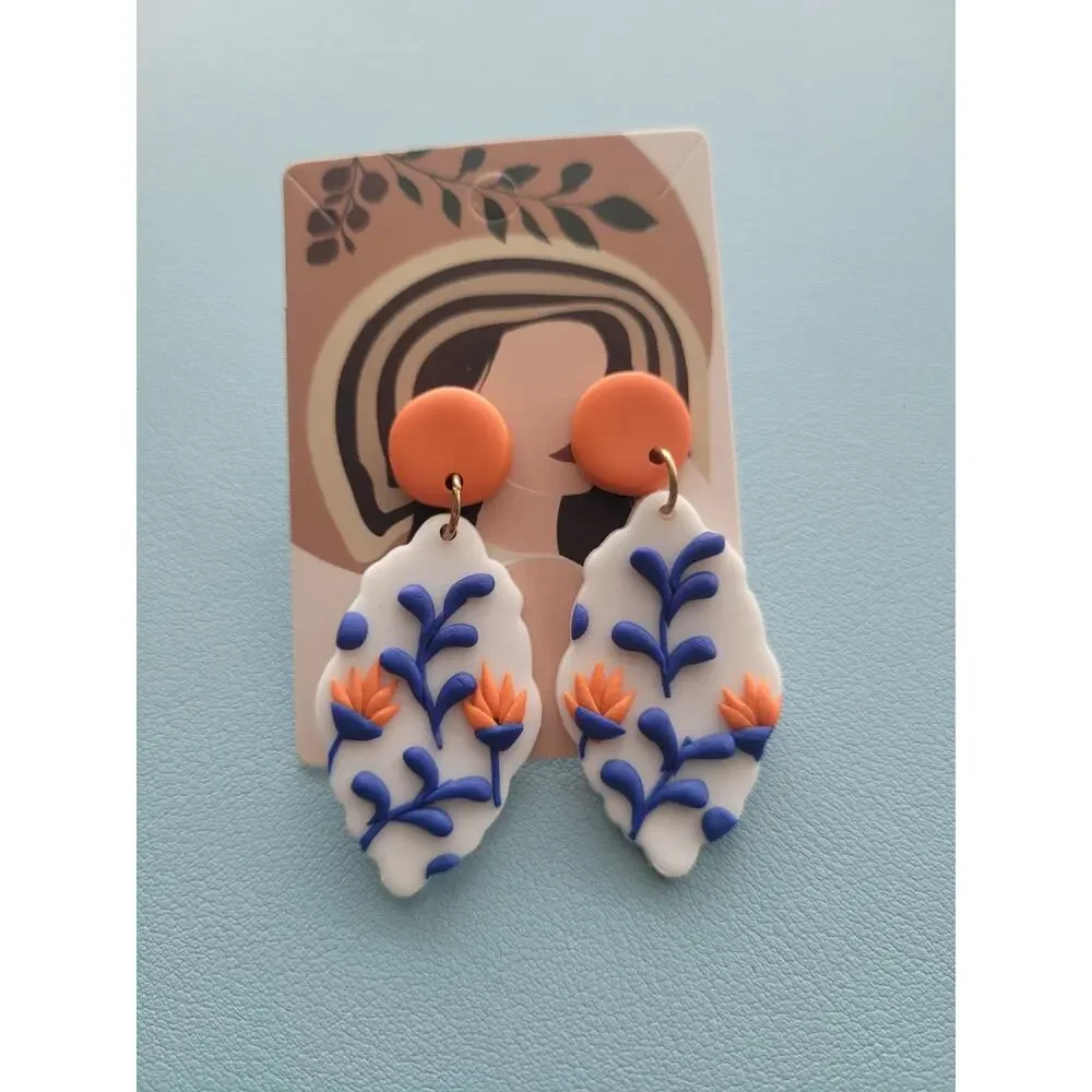 Handmade Mexican‎ Terra Cotta Barro Inspired Dangle Post Earrings Light Weight